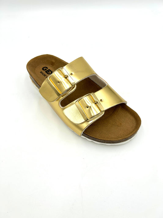 Gextop Sandali da donna in Similpelle con Doppia fibbia - Platino - Gextop