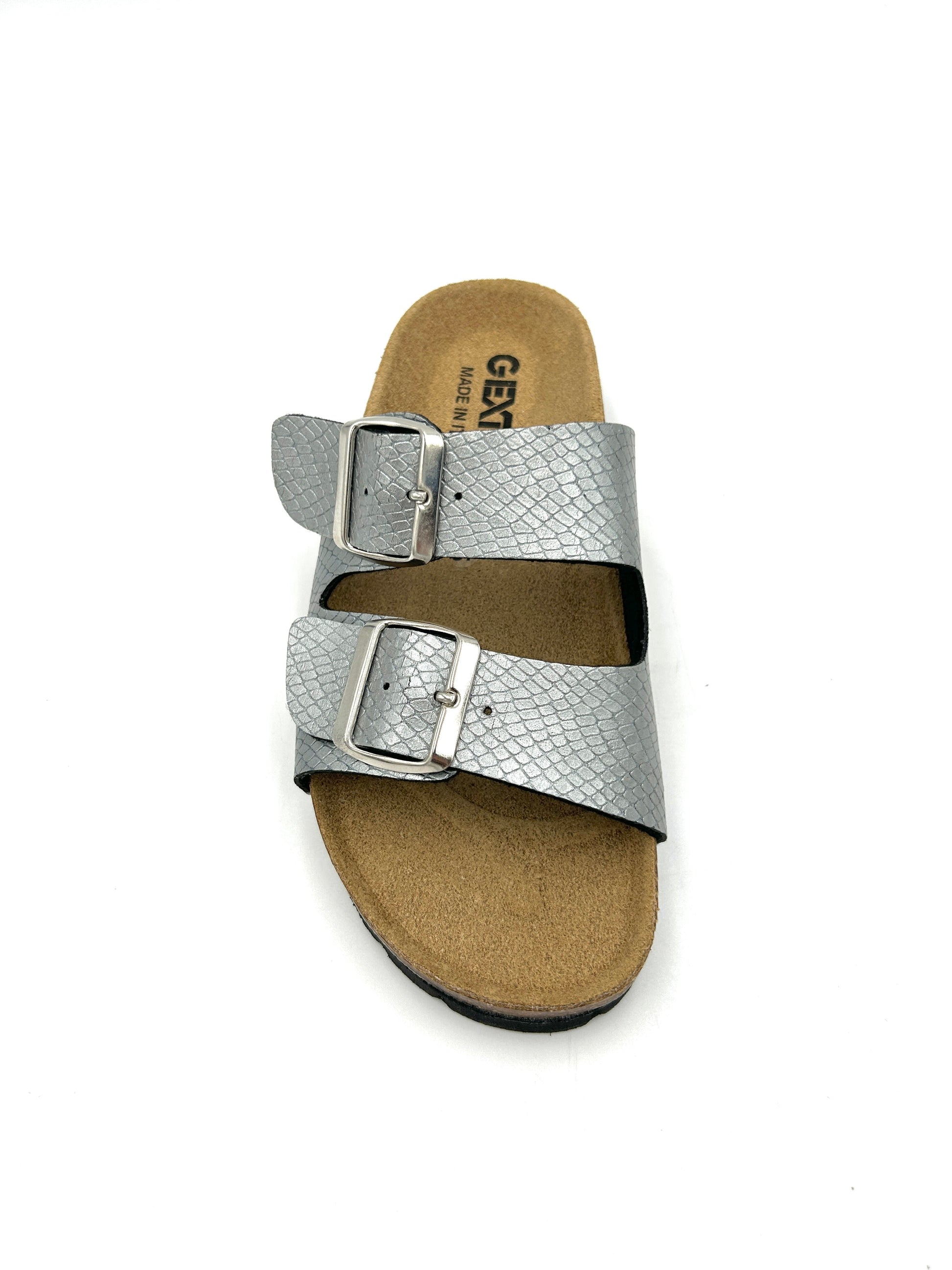 Gextop Sandali da donna in Similpelle con Doppia fibbia - Argento - Gextop