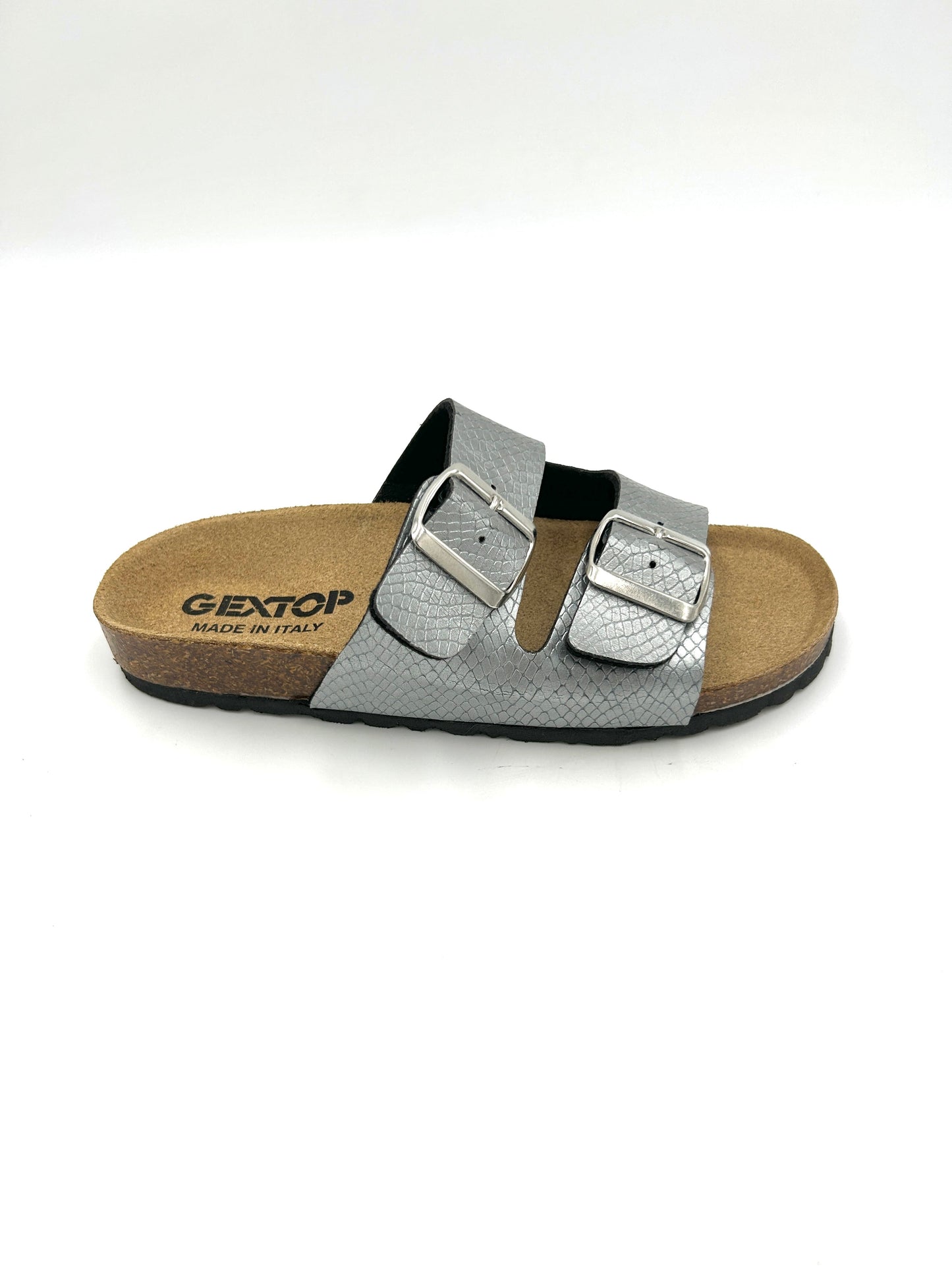 Gextop Sandali da donna in Similpelle con Doppia fibbia - Argento - Gextop