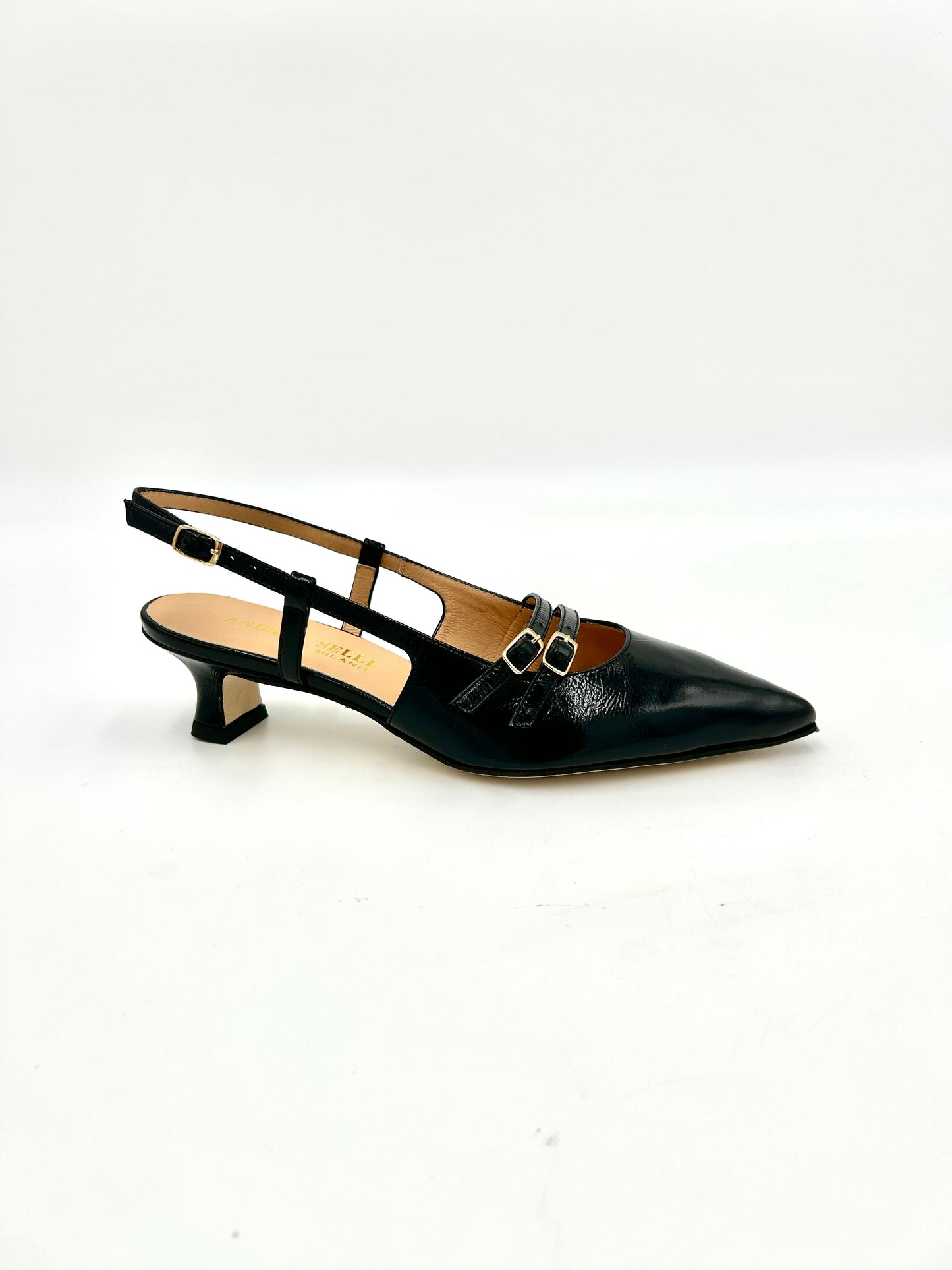 Andrea Selli Slingback artigianale in vera pelle 4cm - Nero - Made In Italy