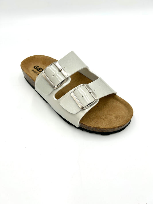 Gextop Sandali da donna in Similpelle con Doppia Fibbia – Grigio glitter - Gextop