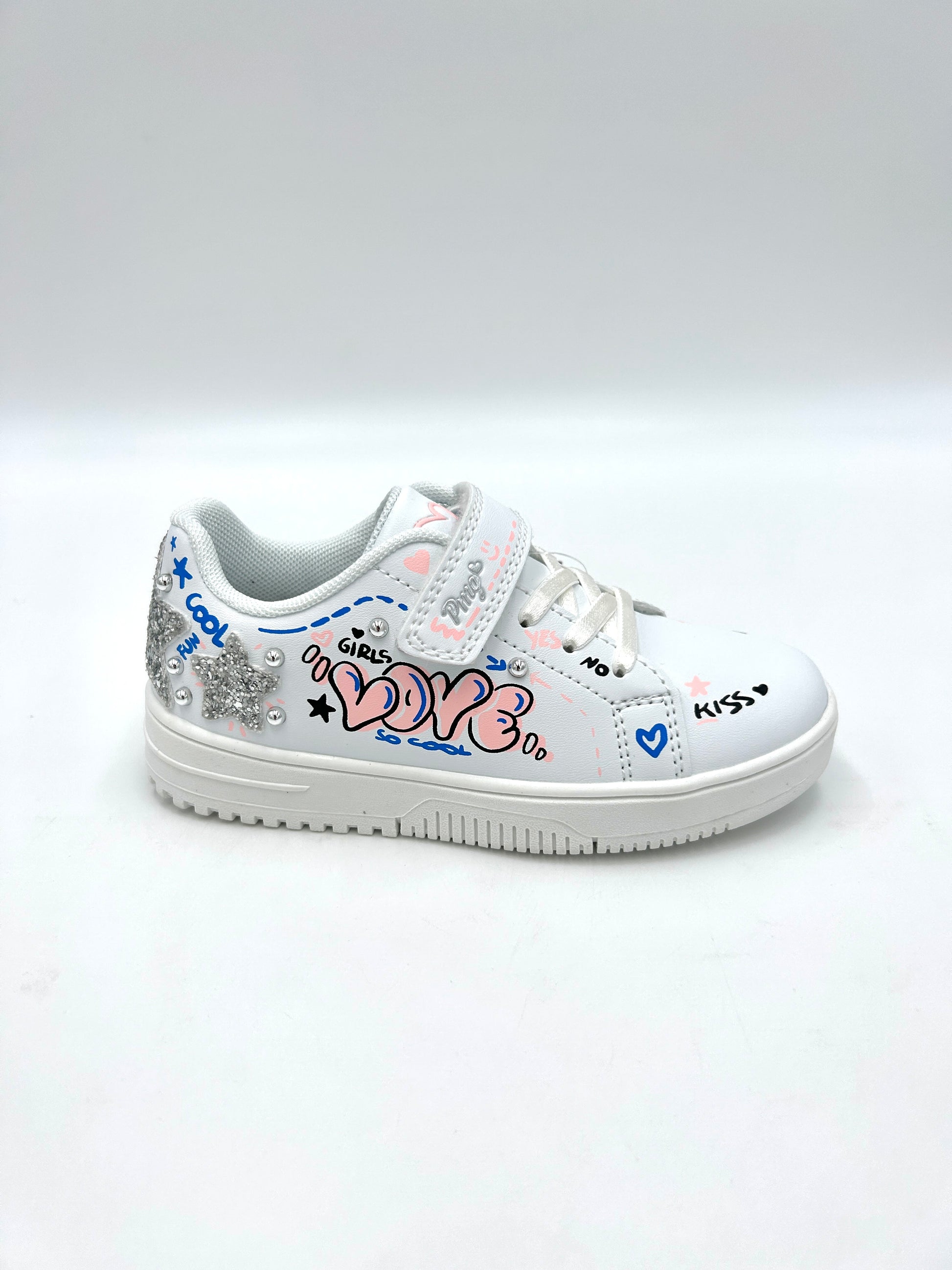Primigi kids Sneakers bianca con scritte e glitter argento - Primigi