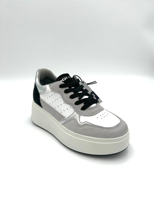 Igi&co Sneakers platform scamosciata in pelle - perla bianco grigio nero - Igi&co