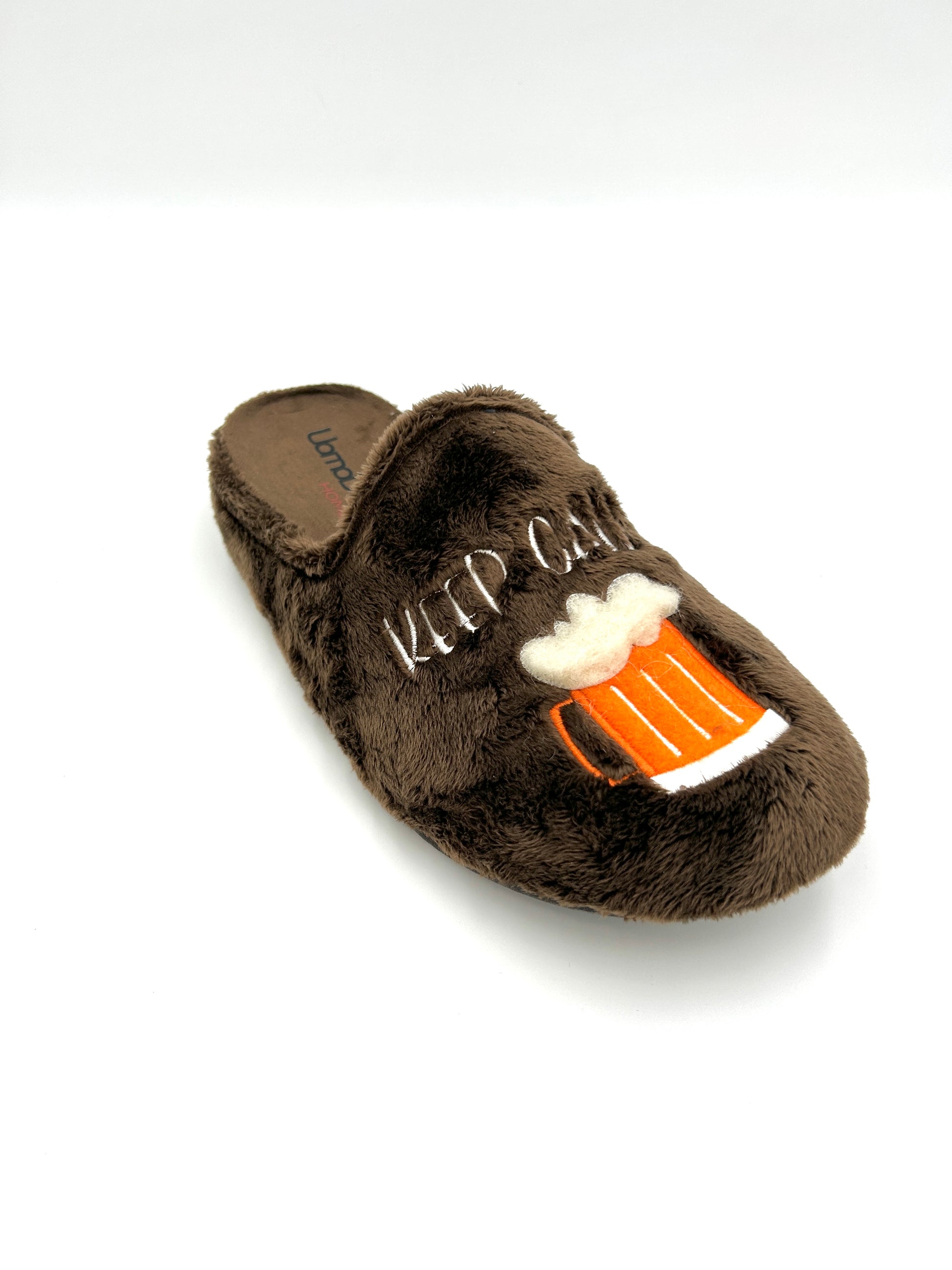 Uomo Due Pantofola Ciabatta calda fantasia birra marrone