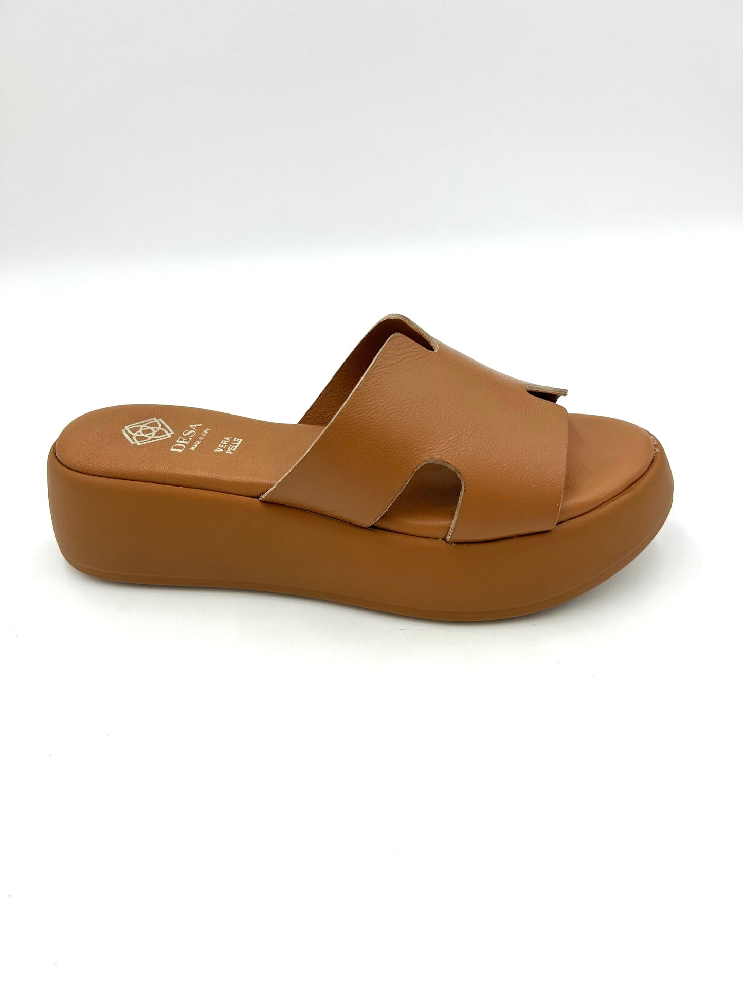 Desa Sandalo ispirazione H vera pelle - Platform 5 cm / marrone cuoio - Desa