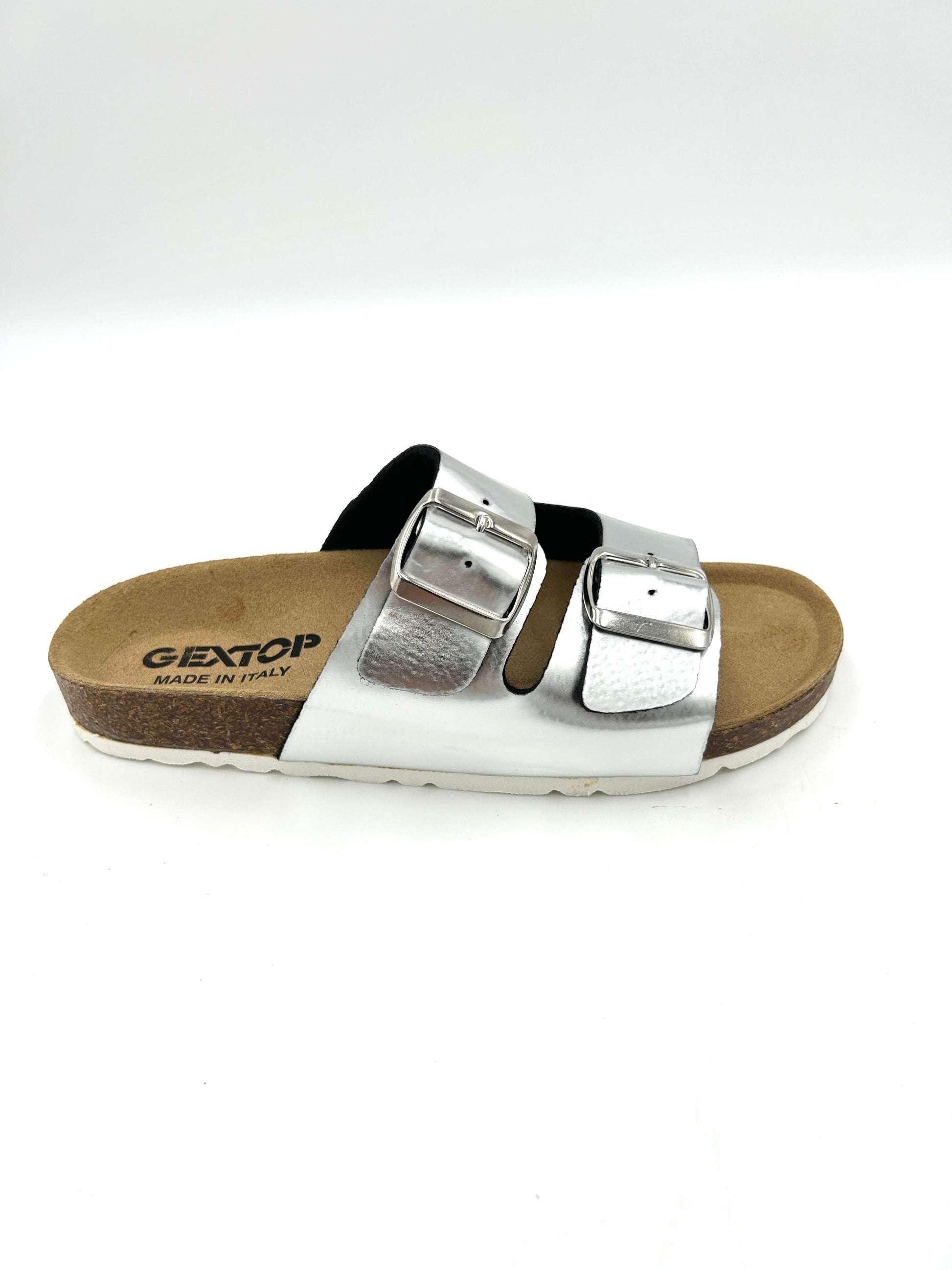 Gextop Sandali da donna in Similpelle con Doppia fibbia - Argento specchiato - Gextop