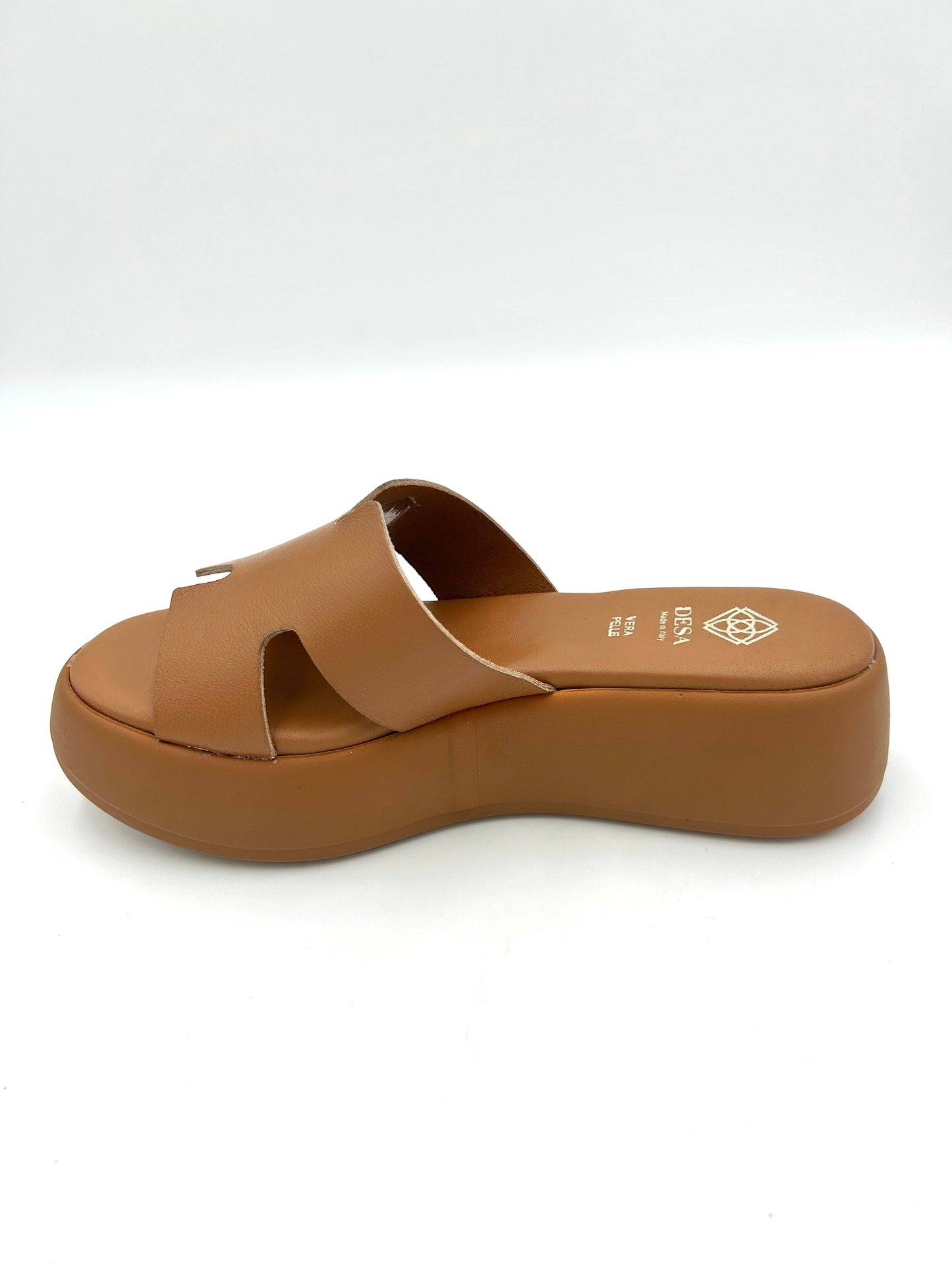 Desa Sandalo ispirazione H vera pelle - Platform 5 cm / marrone cuoio - Desa