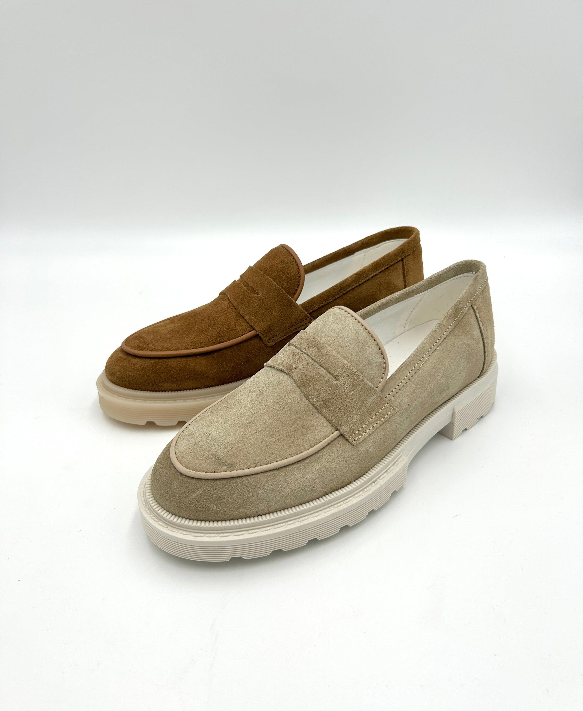 Made in italy Mocassino in pelle scamosciata - beige e marrone - Made in Italy