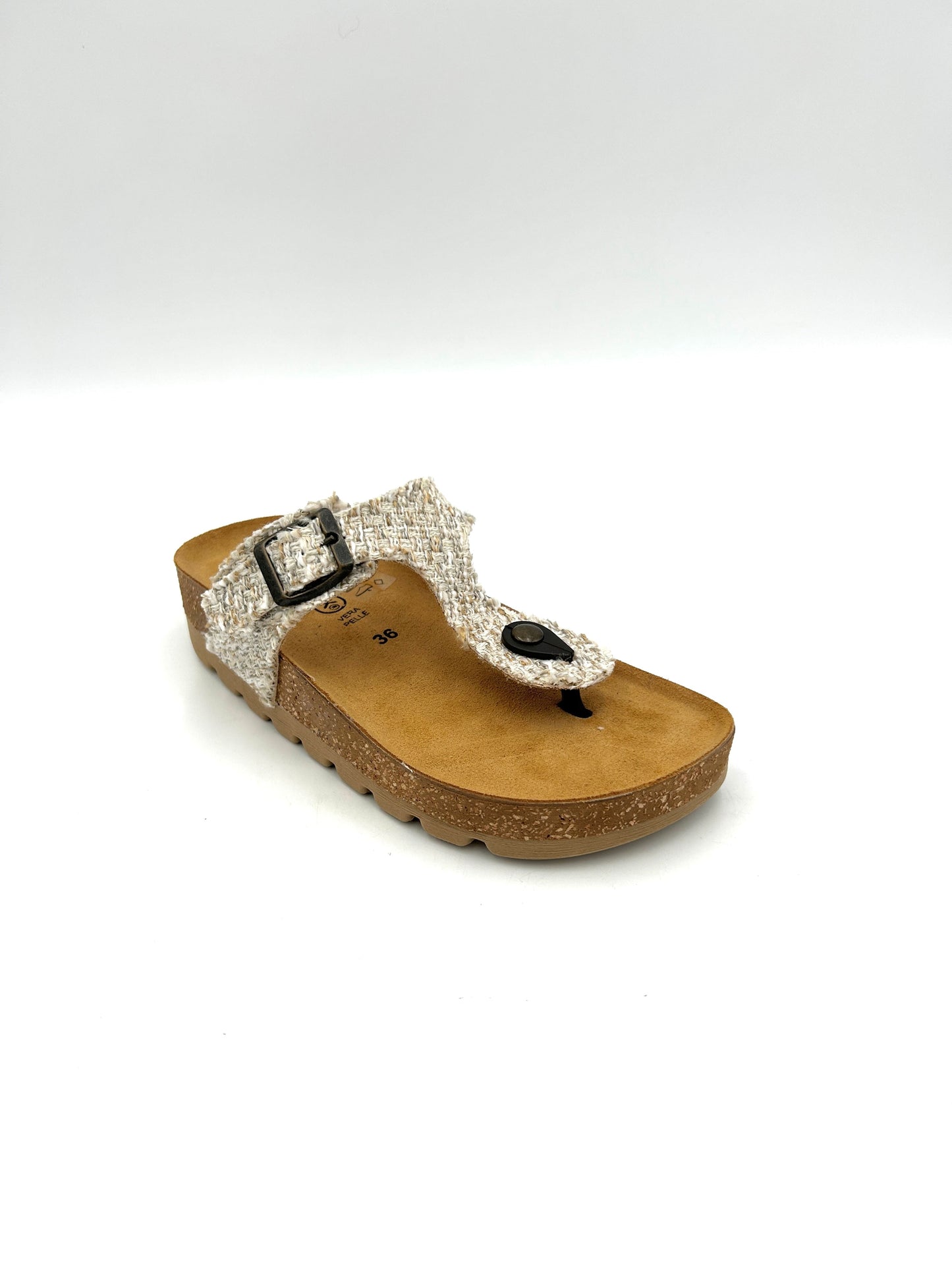 Easy walk Sandalo Platform infradito regolabile /Canva tweed tessuto beige - easy walk