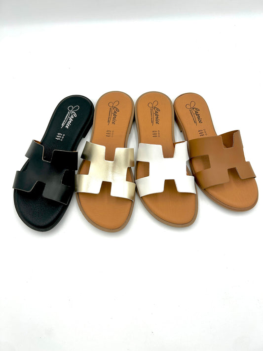 Caprice Ciabattina ispirazione H - memory foam / nero, oro, bianco, cuoio - caprice