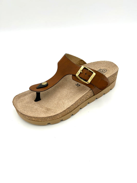 Easy walk Sandalo Platform infradito regolabile / marrone cuoio - easy walk