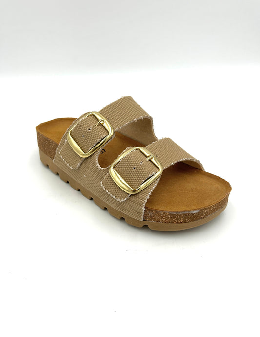 Easy walk Sandalo Platform a due fasce regolabile /Canva tessuto nocciola - easy walk