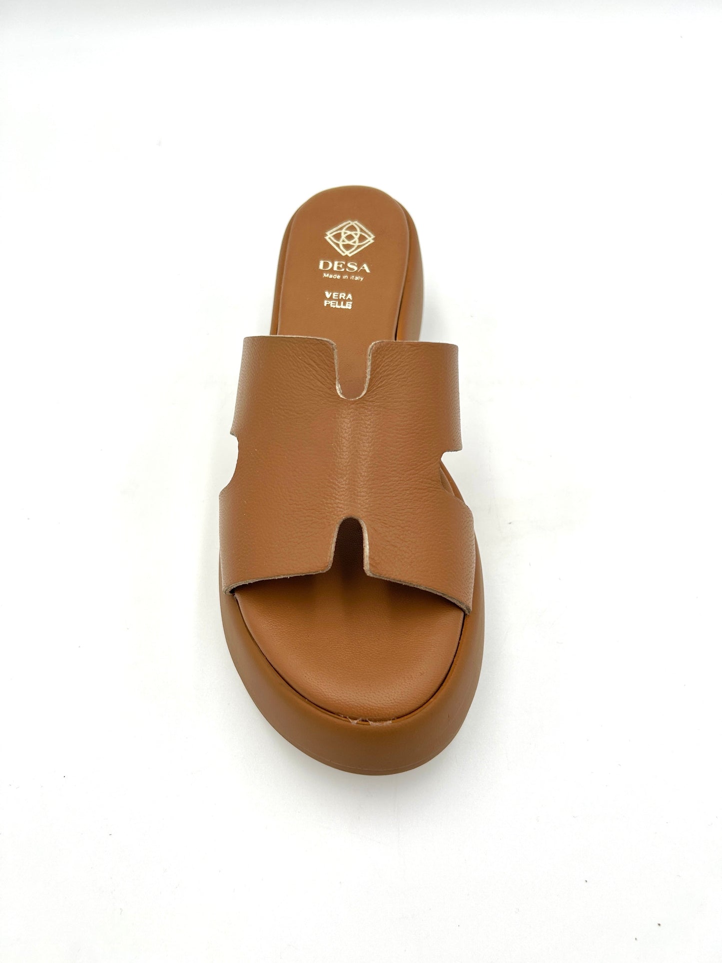 Desa Sandalo ispirazione H vera pelle - Platform 5 cm / marrone cuoio - Desa