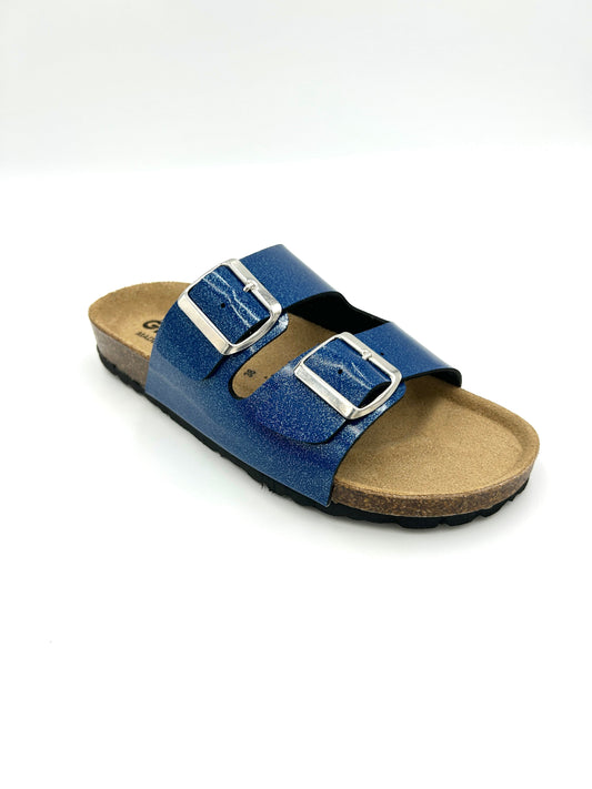 Gextop Sandali da donna in Similpelle con Doppia fibbia - Blu glitter - Gextop