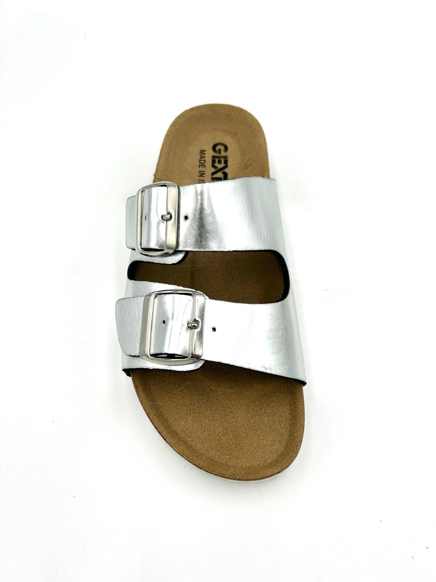 Gextop Sandali da donna in Similpelle con Doppia fibbia - Argento specchiato - Gextop