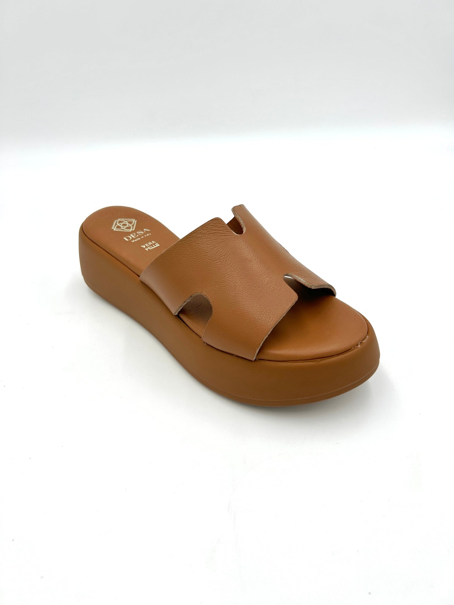 Desa Sandalo ispirazione H vera pelle - Platform 5 cm / marrone cuoio - Desa