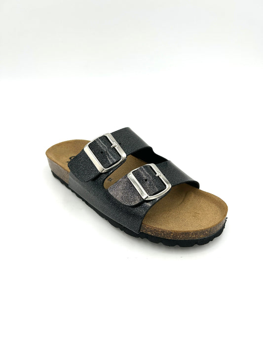 Gextop Sandali da donna in Similpelle con Doppia fibbia - Nero - Gextop