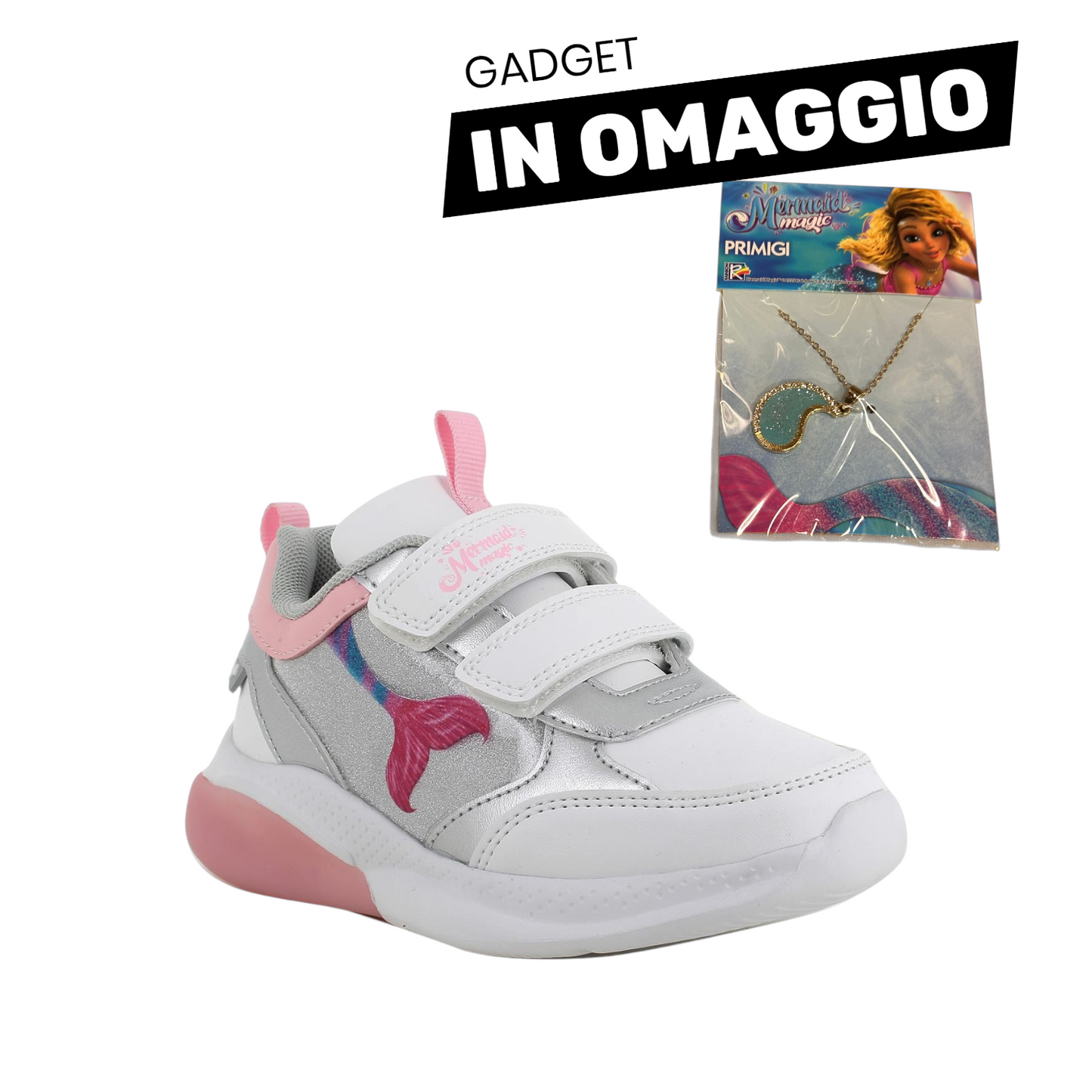 Primigi Sneakers bianca e argento Mermaid Magic - chiusura a strappo (con luci) - Primigi