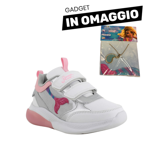 Primigi Sneakers bianca e argento Mermaid Magic - chiusura a strappo (con luci) - Primigi