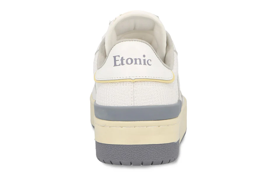 Etonic Sneakers B481 in pelle bianca, mesh bianco, dettaggli gialli, beige e grigio fumo