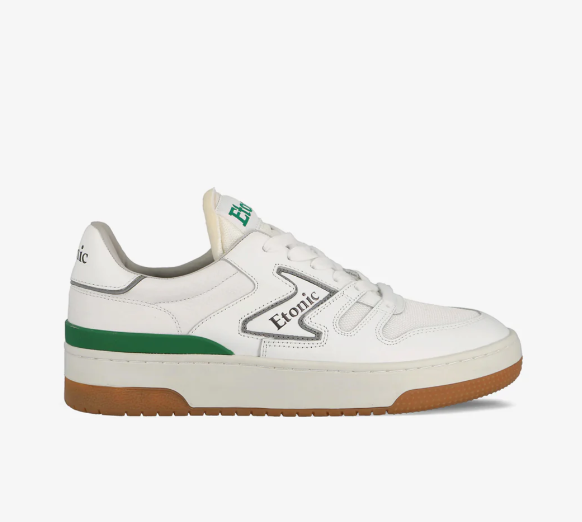 Etonic Sneakers B481 in pelle bianca, mesh bianco, dettagli verde e marrone