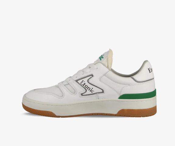 Etonic Sneakers B481 in pelle bianca, mesh bianco, dettagli verde e marrone