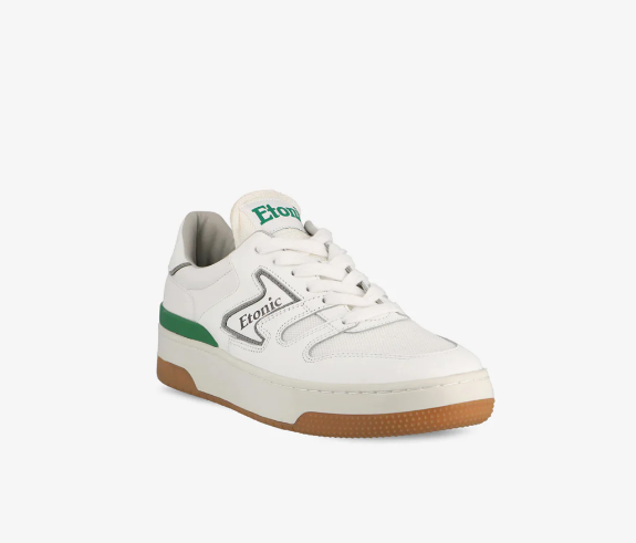 Etonic Sneakers B481 in pelle bianca, mesh bianco, dettagli verde e marrone