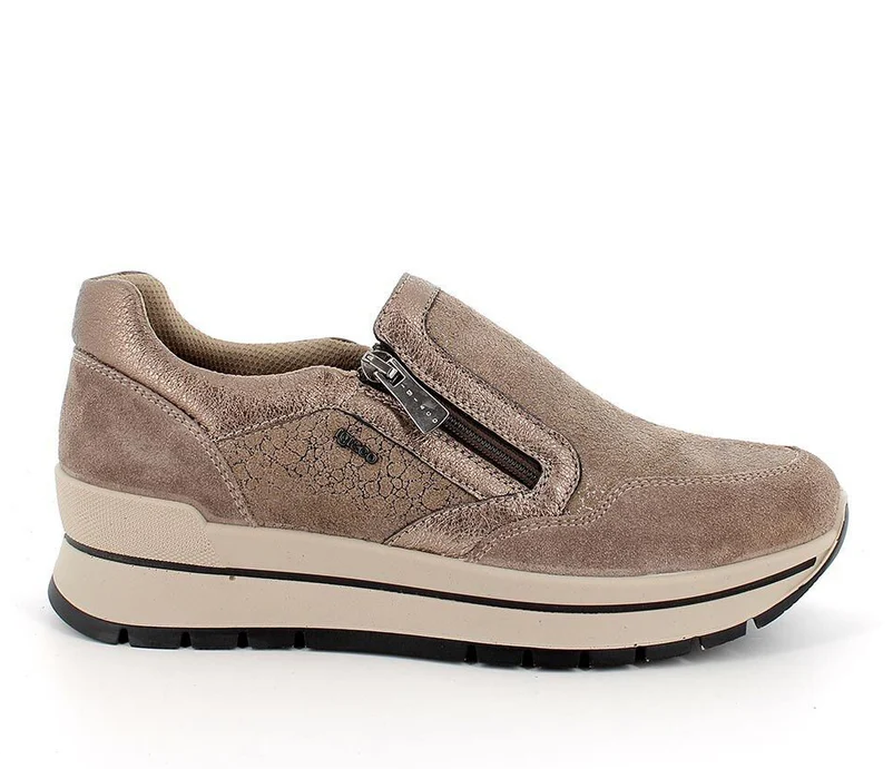 Igi&co Sneakers scamosciata fantasia in pelle marrone - chiusura zip (memory foam) - Igi&co