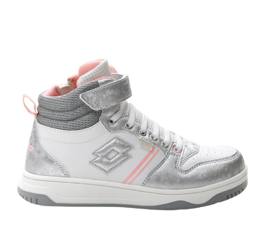 Lotto Sneakers alte bambina kids Mid Rocket - Bianco grigio rosa chiusura zip e strappo - Lotto