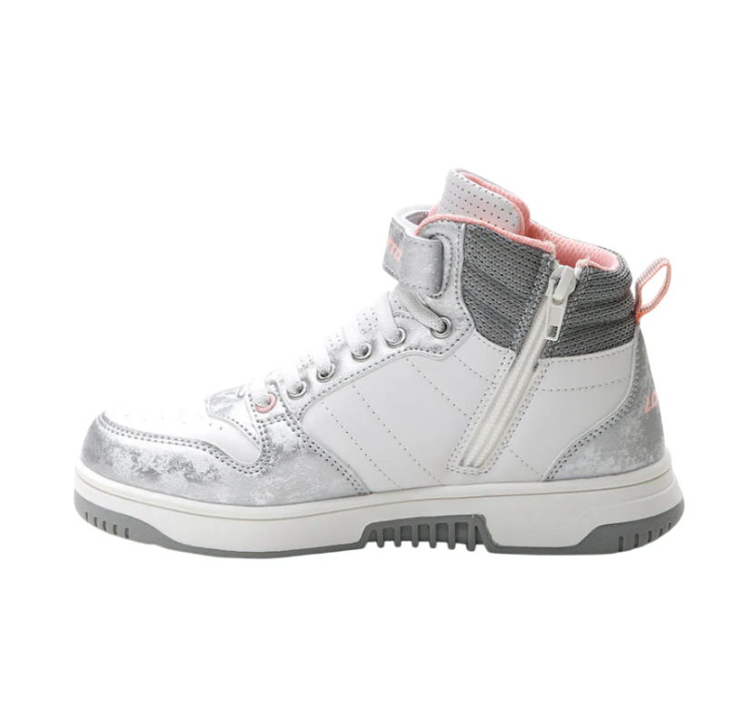 Lotto Sneakers alte bambina kids Mid Rocket - Bianco grigio rosa chiusura zip e strappo - Lotto