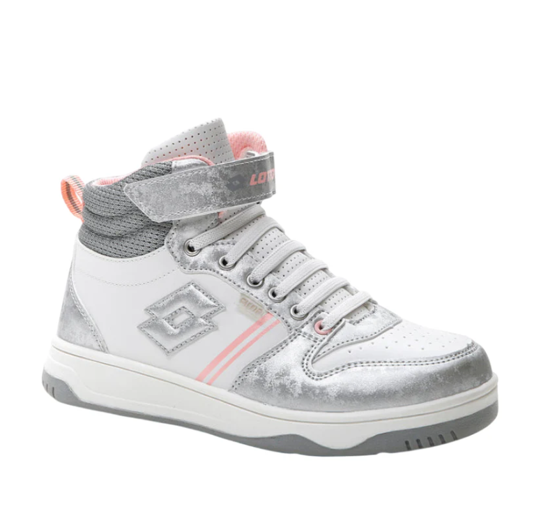 Lotto Sneakers alte bambina kids Mid Rocket - Bianco grigio rosa chiusura zip e strappo - Lotto