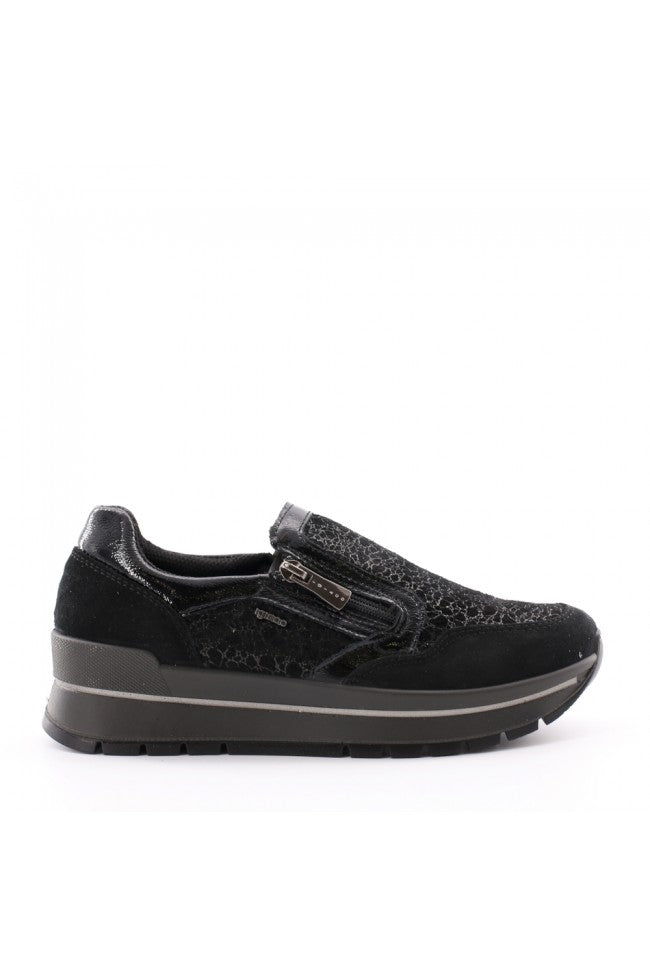 Igi&co Sneakers scamosciata fantasia in pelle nera - chiusura zip (memory foam) - Igi&co