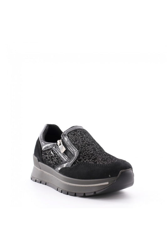 Igi&co Sneakers scamosciata fantasia in pelle nera - chiusura zip (memory foam) - Igi&co