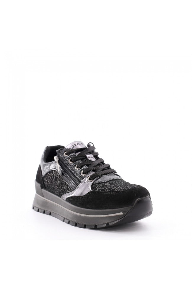 Igi&co Sneakers scamosciata fantasia in pelle nera - lacci e chiusura zip (memory foam) - Igi&co