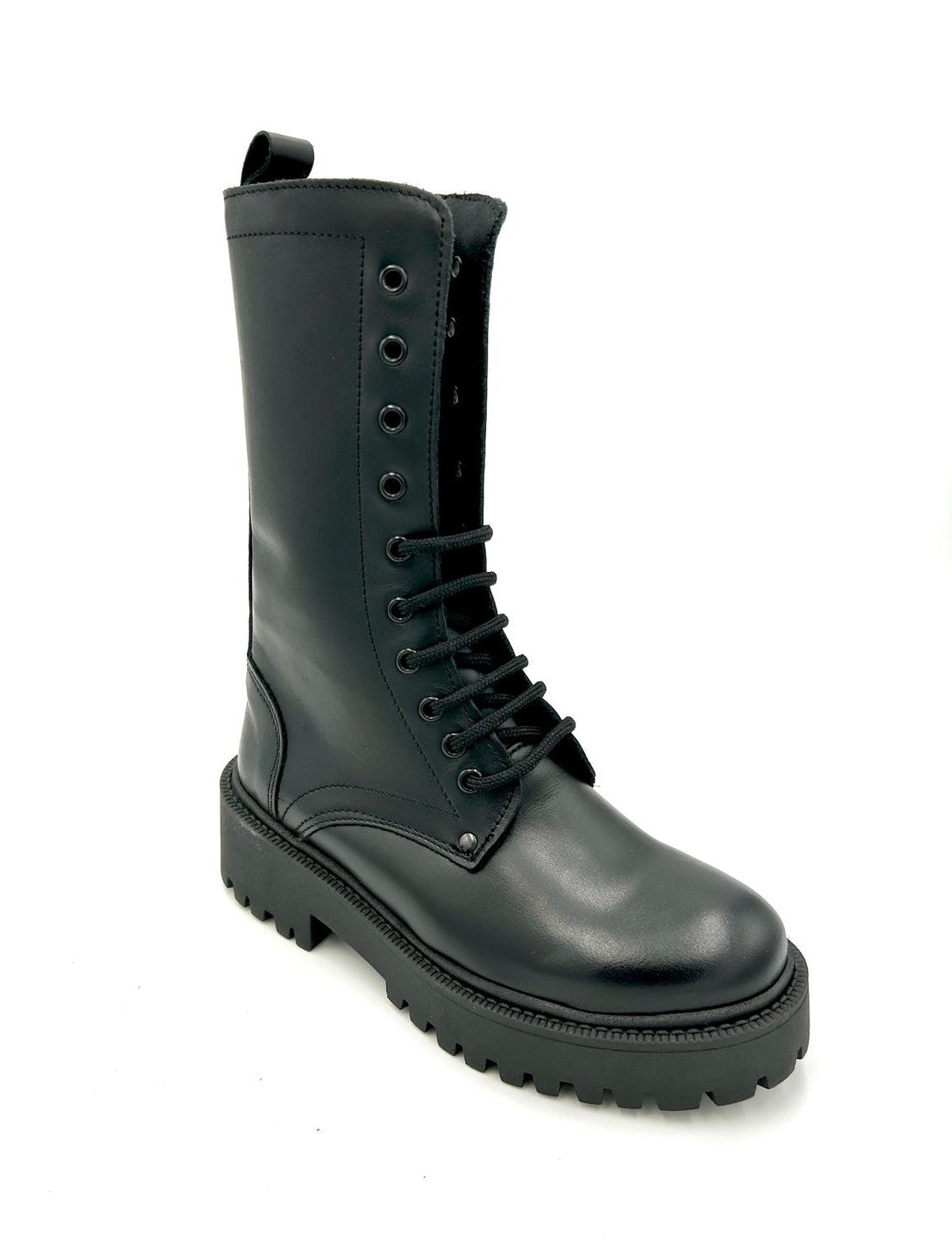 Made in italy Stivale allacciato con chiusura zip, vera pelle - nero - Made In Italy