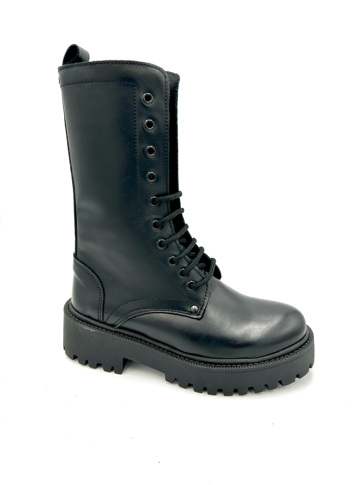 Made in italy Stivale allacciato con chiusura zip, vera pelle - nero - Made In Italy