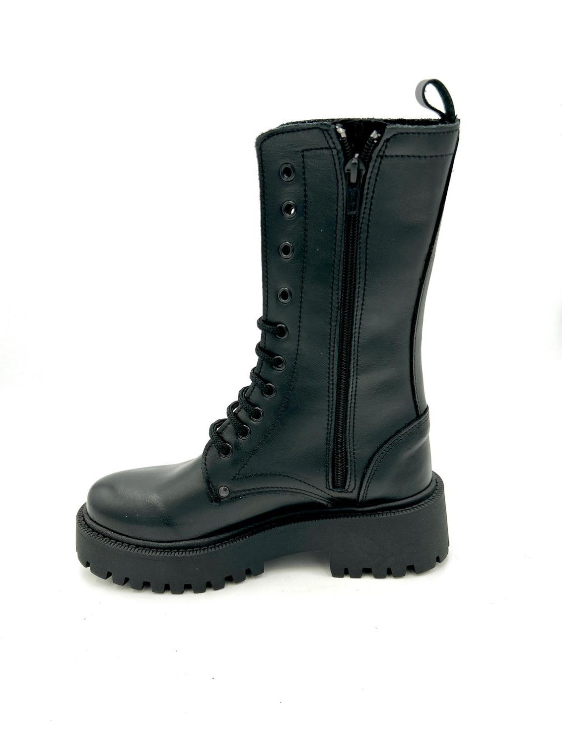 Made in italy Stivale allacciato con chiusura zip, vera pelle - nero - Made In Italy