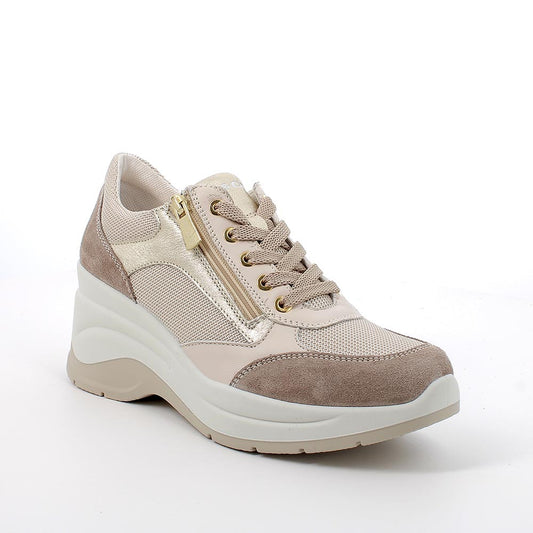 Igi&co Sneakers alta con chiusura zip e lacci- beige e oro (memory foam) - Igi&co