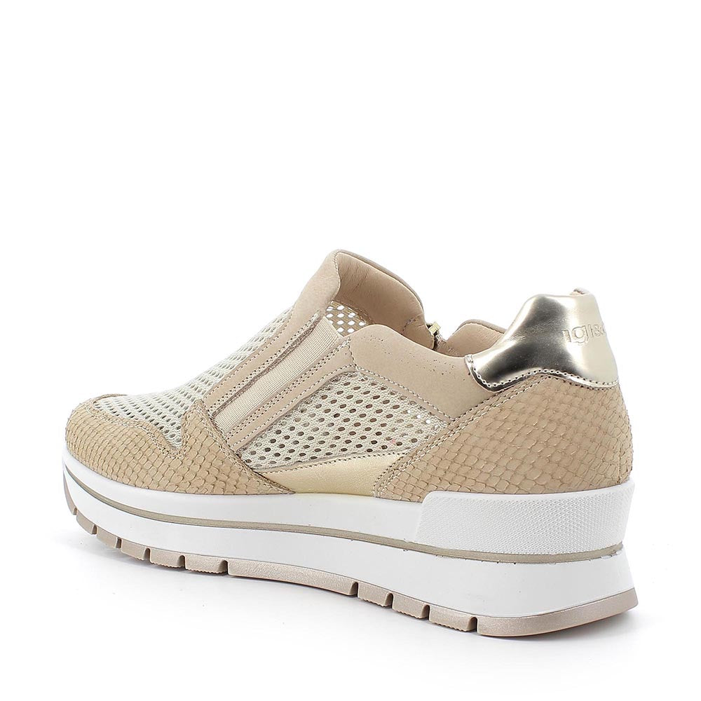 Igi&Co sneaker platform in pelle stampata beige (memory foam) - Igi&co